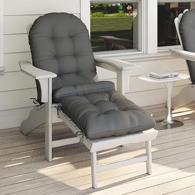 Adirondack Chair Cushion with Ottoman, Folding Adjustable Adirondack Seat Cushions, Waterproof Adirondack Patio Chair Pads for Garden, Deck, or Poolside, Small-Dark Grey-1