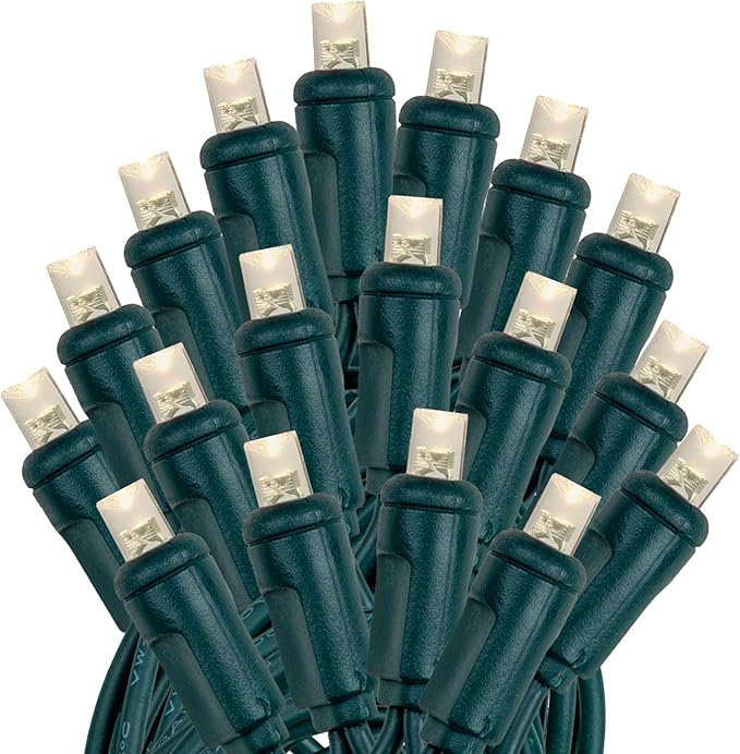 Novelty Lights 100 Light Solar Powered LED Outdoor Mini Light String, 50 Feet on Green Wire, Warm White 5mm Bulbs, Automatic Dusk to Dawn Operation