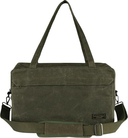 Tool Tote Bag, 16OZ Waxed Canvas Tool Bag with 7-Pocket & Shoulder Strap - for Electrician Contractor Repairman, Multi-Purpose Garden Tools Carrier with Portable Handle, Army Green
