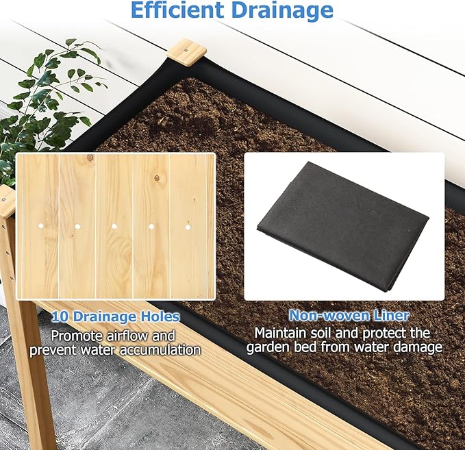 COSTWAY Raised Garden Bed, Elevated Wood Planter Box Stand with Legs for Vegetables, Flowers & Herbs, Standing Growing Bed for Backyard, Patio, Balcony, 47" x 22.5" x 30", Natural