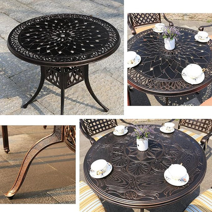 Outdoor Table Cast Aluminum Round Patio Table with Umbrella Hole All Weather Outdoor Dining Table for Lawn Garden Backyard (100cm Orchid Round Table)
