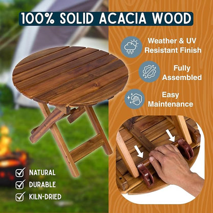 Shine Company Indoor/Outdoor Adirondack Round Folding Acacia Wooden Side Table, White