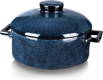 Vicrays Casserole Dish with Lid - Ceramic Lasagna Pan Deep 2 Quart Round Baking Dishes Covered Bakeware for Oven Safe Serving Dish with Handles for Party Dinner Banquet Daily Use (Blue)