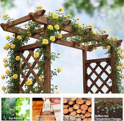 VINGLI Raised Garden Bed with Trellis & Hanging Roof, Wooden Garden Bed, Outdoor Planter Box for Yard, Garden, Balcony (Carbonized Wood Color, Medium)