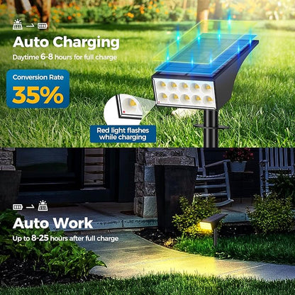 Solar Spot Lights Outdoor Waterproof IP65, Bright LEDs Solar Landscape Lighting for Outside Garden Yard, Solar Powered Spotlights for Accent Uplighting Backyard Statue Palm Tree, 2 Pack/Warm