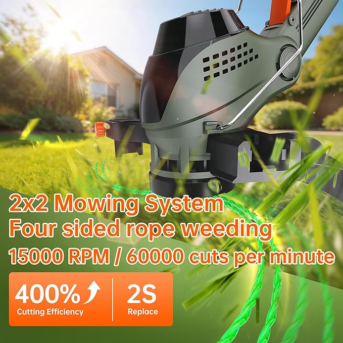 13-Inch String Trimmer Cordless,(2 x 21V 6.0Ah Batteries & Charger), Trimmer/Edger/Lawn Mower/Brush Cutter 4-in-1+ Leaf Blower Cordless, 5-Variable Speed & Turbo Mode (WEG21T+5003)