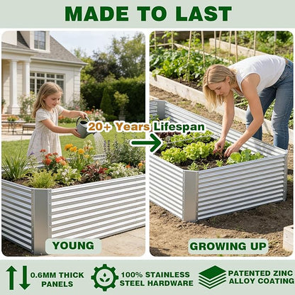 3 Pcs 4 x 2 x 1.4 FT Galvanized Steel Raised Garden Bed – Outdoor Planter Box for Root Vegetables, Herbs & Flowers, Large Metal Garden Beds for Backyards, Terraces and Balconies