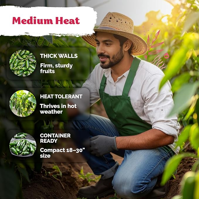KVITER 250 Jalapeno Peppers M Heirloom Seeds (Capsicum annuum) – Jalepeno Chili Hot Peppers, Mexican Pepper Seed Packets – Vegetable Seeds for Planting Outdoor & Indoor Garden Containers, Raised Beds