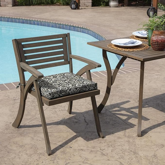 Arden Indoor/Outdoor Seat Or Rocking Chair Cushion, 19 x 18, Water Repellent, Rain Proof, Fade Resistant Cushion for Rocking Or Dining Chairs Black Aurora Damask