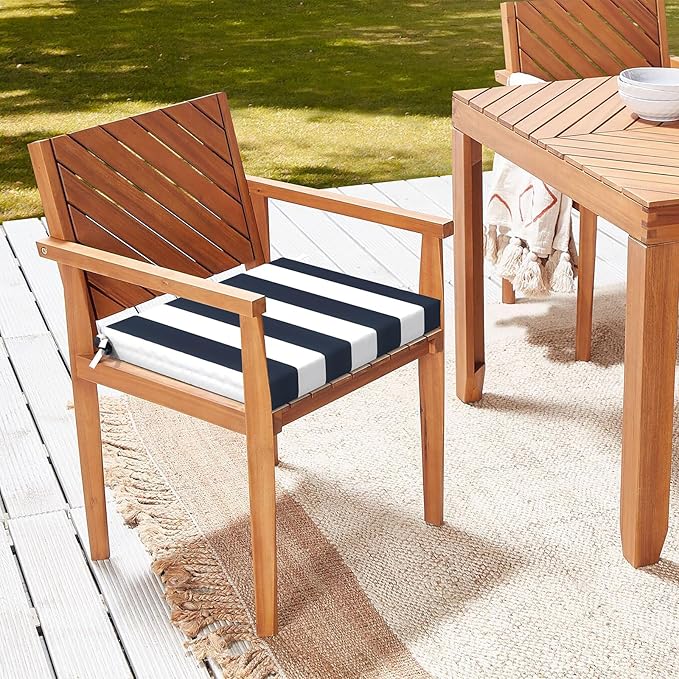LVTXIII Outdoor Chair Cushions 18.5"x16"x2" Pack of 2, Water-Repellent Square Corner Memory Foam Seat Cushions with Ties for Garden Patio Furniture, Cabana Navy