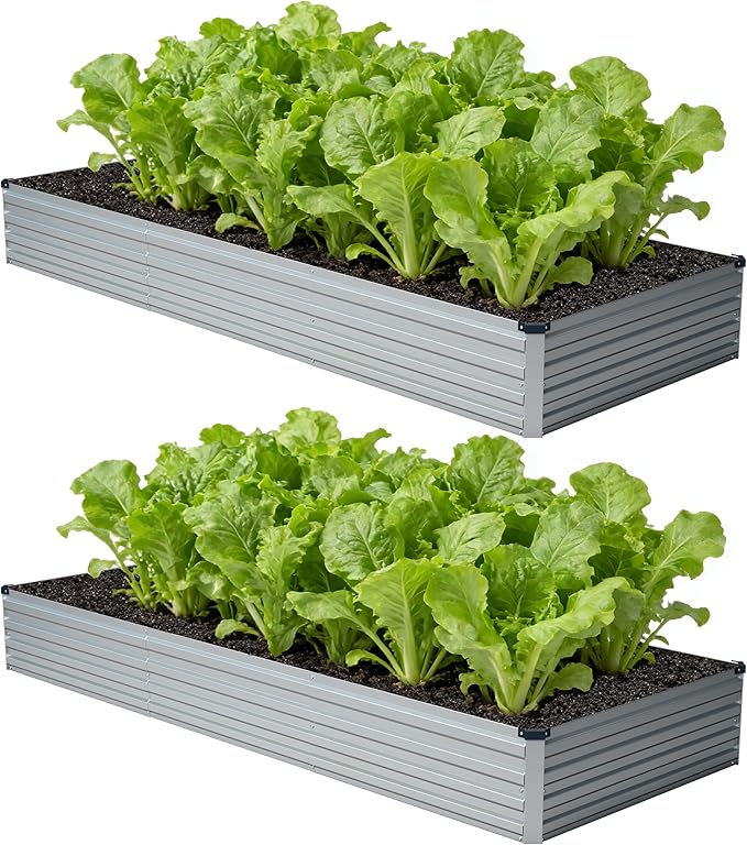 zunatu 12x4x1 ft(2 Pack) Galvanized Raised Garden Bed,Outdoor Planter Box Metal Patio Kit Planting Bed for Vegetables Flowers and Succulents,Silver