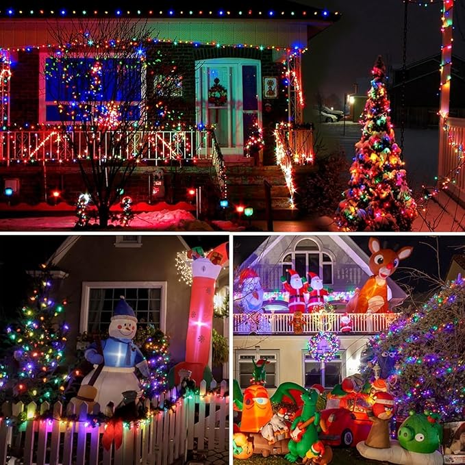 6 Pack Solar Christmas Lights Outdoor Waterproof, Super Bright 270FT 480 LED Solar Lights String with 8 Lighting Modes, Green Wire Solar Twinkle Fairy Lights for Xmas Tree Garden(Multi-Colored)