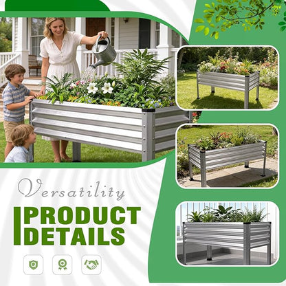 Large Galvanized Raised Garden Bed Outdoor with Legs, Load Capacity 1200LB, 48x26x30in Raised Garden Bed, for Backyard/Patio/Balcony/Gardening/Vegetables Flowers, Sliver