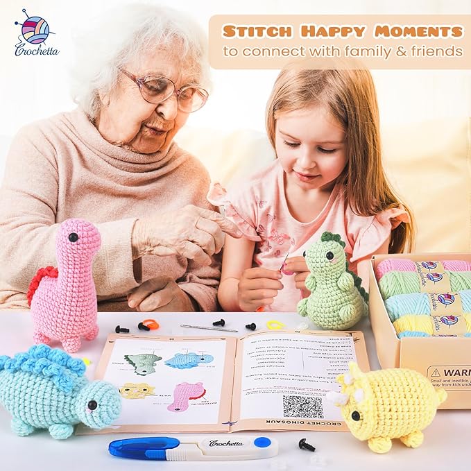 Crochetta Crochet Kit for Beginners, Crochet Starter Kits for Adults, Amigurumi Craft Knitting Crocheting Kits with Step-by-Step Video Tutorials, 6 Pc Hanging Potted Plants Family(40%+ Yarn