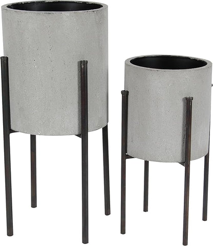 Deco 79 Metal Indoor Outdoor Planter Textured Exterior Large Planter Pot, Set of 2 Planters 19", 23"H, Light Gray