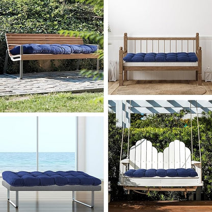 IPYNBAP Outdoor Bench Cushion, 48x18x5 Inch, Waterproof Bench Cushion for Outdoor/Indoor Furniture, Tufted Patio Bench Seat Cushion, Fade Resistant Outdoor Cushions for Porch Swing Couch, Navy Blue