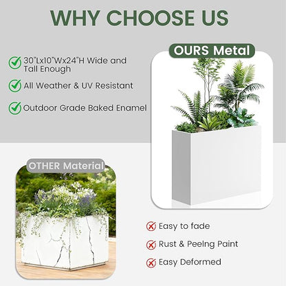 Tall Metal Planter for Outdoor Plants,30" Lx10“Wx24”H All-Weather Durable Plant Box,Large Rectangular Planter with Drainage Holes & Removable Shelf,Modern Decor for Tall Small Plants, Trees, Flowers