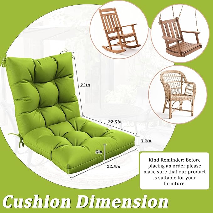 Patio Seat&Back Chair Cushions for Outdoor Furniture，Comfortable Cushions for Rocking/Dining/Lawn Chair-Set of 2