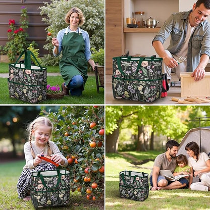 Daisy Flowers Garden Tool Bag - Waterproof Garden Tote with 8 Pockets, Large Storage Home Organizer Gardening Tool Oxford Bag for Garden Tools Kits Holder, Ideal Outdoor Gardening Gift for Women & Men