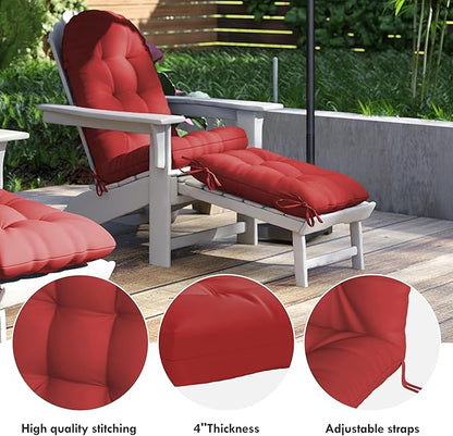 Adirondack Chair Cushion with Ottoman, Folding Adjustable Adirondack Seat Cushions, Waterproof Adirondack Patio Chair Pads for Garden, Deck, or Poolside, Small-Red-1