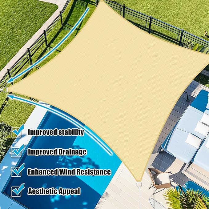 Amagenix Sun Shade Sail 6'X15' Curved Edge Outdoor Shade Canopy Beige Breathable 95% UV Block Shade Cloth for Patio Garden Backyard (We Make Custom Size)