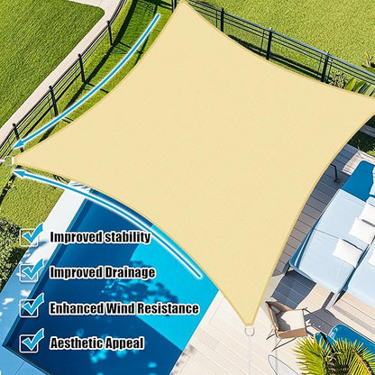 Amagenix Sun Shade Sail 16'X24' Curved Edge Outdoor Shade Canopy Beige Breathable 95% UV Block Shade Cloth for Patio Garden Backyard (We Make Custom Size)