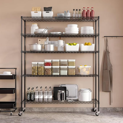 Seville Classics UltraDurable Heavy Duty NSF Solid Steel Wire Rack Storage Unit, Organizer for Garage, Warehouse, Office, Restaurant, Classroom, Kitchen, Black, 5-Tier Shelving, 60" W x 18" D