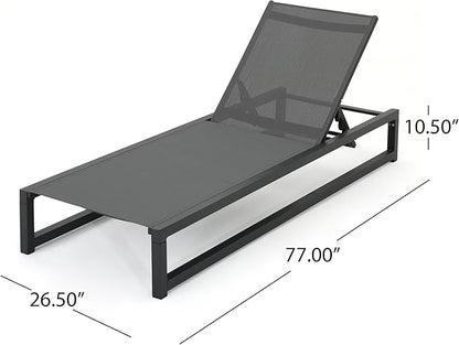 Christopher Knight Home Modesta Outdoor Aluminum Framed Chaise Lounge with Mesh Body, Black Finish / Grey Mesh