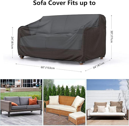 Heavy Duty Patio Sofa Cover Waterproof, Mrrihand 2-Seater Outdoor Sofa Loveseat Cover, Outdoor Patio Furniture Cover with Air Vent and Handles, 60" W×34" D×30" H, Black