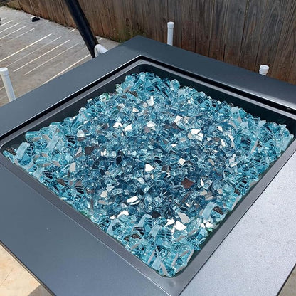 VEVOR Fire Glass, 10 LBS / 4.5 KG High-Temperature Resistant Fireplace Rocks, 1/2-Inch / 12.7 mm Reflective & Smokeless Firepit Glass Rock, High Luster Stone Landscaping for Fire Pit Table, Aqua Blue