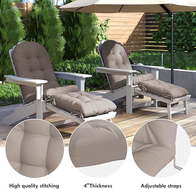 Adirondack Chair Cushion with Ottoman, Folding Adjustable Adirondack Seat Cushions, Waterproof Adirondack Patio Chair Pads for Garden, Deck, or Poolside, Small-Beige-2