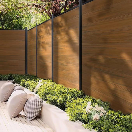 Mondaria Privacy Fence Panels for Outside,6ft(W) x 6ft(H) Outdoor Privacy Panels with 2 Posts,Wind Resistant Wood Plastic Composite Fencing for Patio,Backyard,Garden, Swimming Pool, Brown