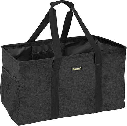 BALEINE Extra Large Utility Tote Bag with Reinforced Wire Frame, Reusable Grocery Bag for Shopping, Picnic (Black, 22''x12''x10'')