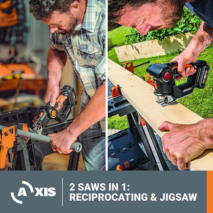 WORX WX550L 20V Power Share Axis Cordless Reciprocating & Jig Saw