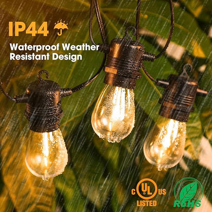200FT(50FT*4) LED Outdoor String Lights Waterproof Patio Lights with 64 Shatterproof S14 Edison Bulbs(4 Spare), Dimmable Hanging Outdoor Light Connectable for Yard, Porch, 2700K Warm White