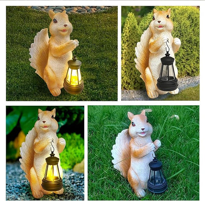Solar Garden Statues Squirrel Decor - Resin Outdoor/Indoor Squirrel Sculpture Garden Lights Statue Decoration for Patio Home Yard Lawn, Unique Garden Figurine Lights Gift for Mom Grandma