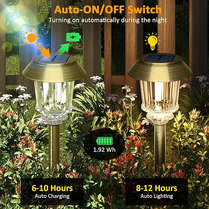 XMCOSY+ Solar Pathway Lights Waterproof - 6 Pack Solar Lights Outdoor, 10-40 LM Dimmable Outdoor Solar Light for Yard Pathway Garden Driveway Walkway (Bronze)