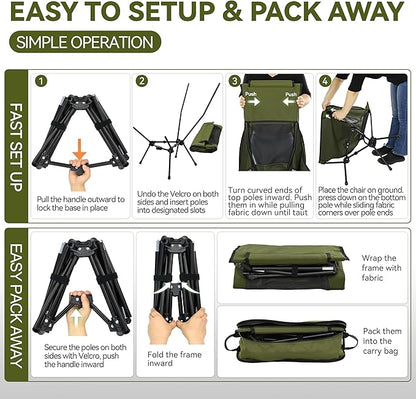 MARCHWAY Lightweight Folding High Back Camping Chair with Head Support, Stable Portable Compact for Outdoor Camp, Travel, Beach, Picnic, Festival, Hiking, Backpacking (Highback Green)