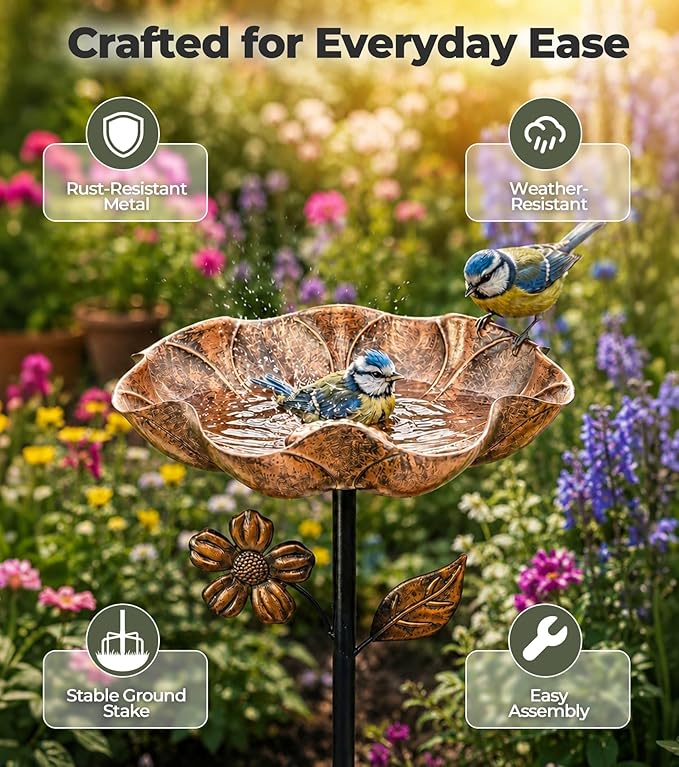 2PCS Metal Bird Bath for Outside, 11” Dia Freestanding Bird Bath Bowl, Upgraded 5 Pronged Base Birdbaths for Outdoors, Standing Bird Feeder Garden Patio Yard Lawn Decor