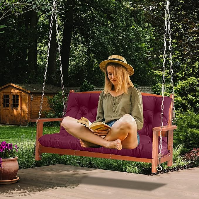Swing Replacement Cushions with Backrest, 2 or 3 Seater Waterproof Non-Slip Overstuffed Swing Pad, Indoor/Outdoor Bench Cushion for Porch Chair Swing Garden Furniture(Claret 40 * 40 in)