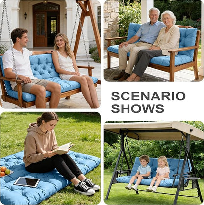 Porch Swing Cushions,Outdoor Cushions 3 Seater Replacement with Backrest, Waterproof Thickened Bench Cushion with Ties for Porch, Patio,Outdoor, Backyard and Garden (Sky Blue 60 * 40 in)