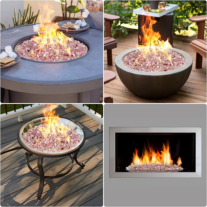 Mr. Fireglass 10 Pounds Fire Glass - 1/4 Inch High Luster Reflective Tempered Glass Rocks for Fireplace Fire Pit Table and Landscaping, Rose Gold