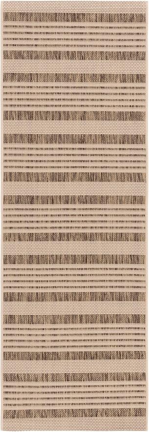 SAFAVIEH Washable Rug Outdoor Courtyard Collection - 2'3" x 22' Runner, Brown & Bone, Non-Shedding & Easy Cleaning, Ideal for Patio, Entryway, Mudroom, Hallway, Kitchen (CY6062-242)