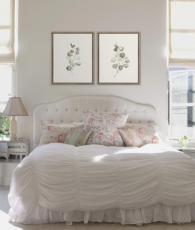 Kate and Laurel Sylvie Eucalyptus Framed Linen Textured Canvas Wall Art Set by Maja Mitrovic of Makes My Day Happy, 18x24 Gold, Decorative Botanical Art for Wall