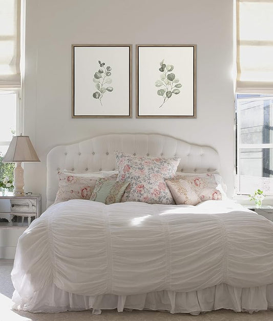 Kate and Laurel Sylvie Eucalyptus Framed Linen Textured Canvas Wall Art Set by Maja Mitrovic of Makes My Day Happy, 18x24 Gold, Decorative Botanical Art for Wall