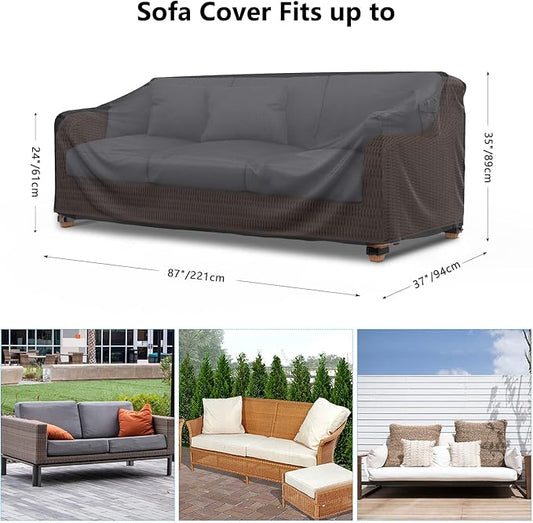 Heavy Duty Patio Sofa Cover Waterproof, Mrrihand 3-Seater Outdoor Sofa Loveseat Cover, Outdoor Patio Furniture Cover with Air Vent and Handles, 87" L×37" D×35" H, Black