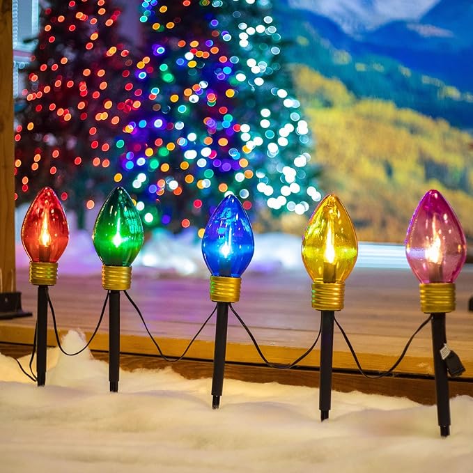 Novelty Lights 5 Light Jumbo LED C7 Multi Color Pathway Light Set, 6 Feet
