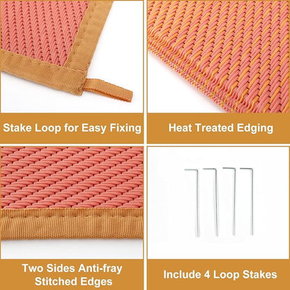 Anidaroel 6x9ft Ombre Outdoor Rug for Patios Clearance, Waterproof Outdoor Plastic Straw Mat, Outdoor Area Rug for Patio, Large RV Outdoor Rugs for Camping, Backyard(Orange&Blue, 6'x9')