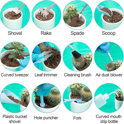 20pcs Small Gardening Tools Gifts for Women Beginners - Garden Hand Tools Set for Indoor Succulent Bonsai Plants Transplanting, Included 39" Plant Repotting Mat/Miniature Shovel/Labels, Blue