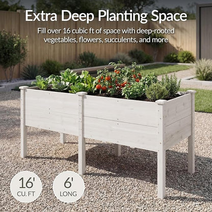 Best Choice Products 72" x 24" x 30" Raised Garden Bed with Extra Deep 16" Depth, Elevated Wood Planter Box Stand for Backyard, Patio, Balcony, Natural Fir Wood - White